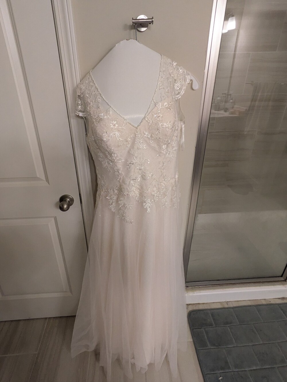 Blush Lace A-Line Bridal Gown with Tulle Skirt